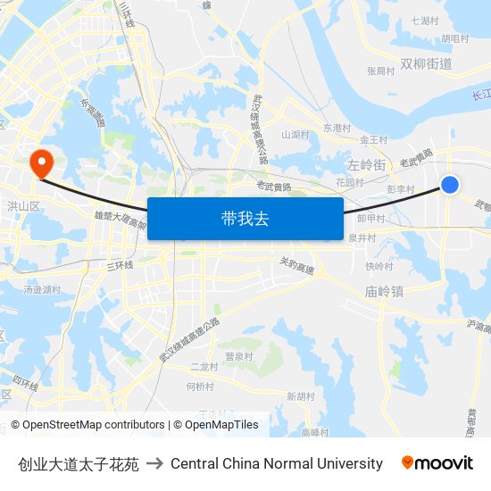 创业大道太子花苑 to Central China Normal University map