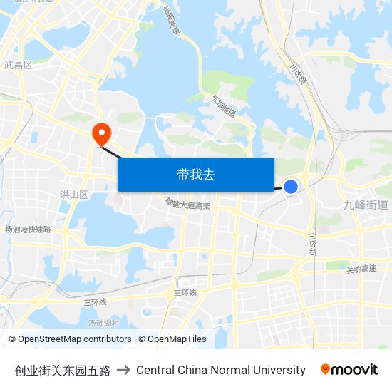 创业街关东园五路 to Central China Normal University map