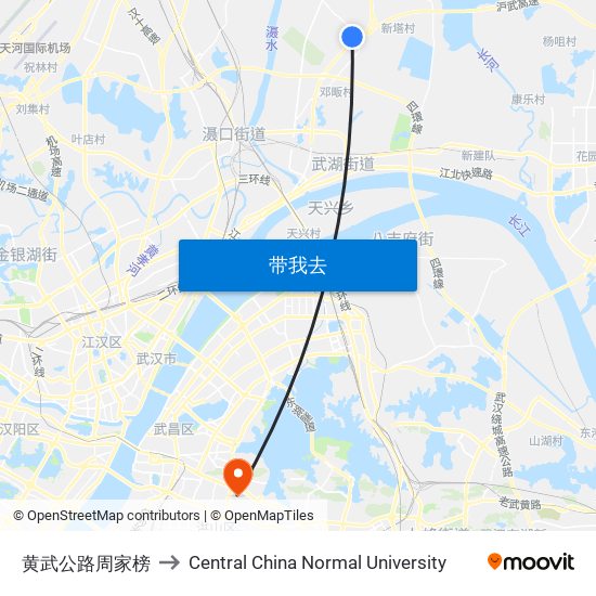 黄武公路周家榜 to Central China Normal University map