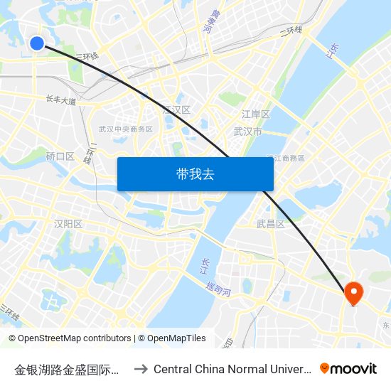 金银湖路金盛国际家居 to Central China Normal University map