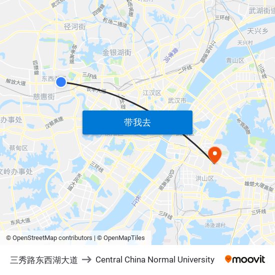 三秀路东西湖大道 to Central China Normal University map