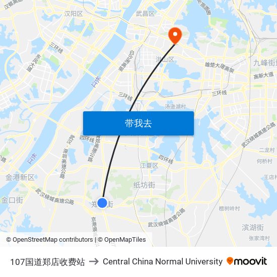 107国道郑店收费站 to Central China Normal University map