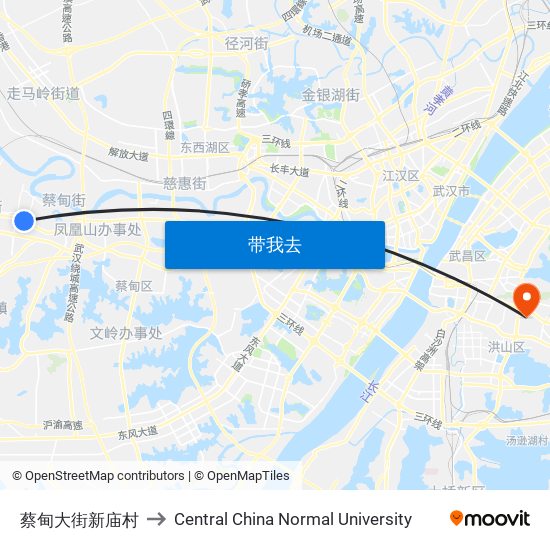 蔡甸大街新庙村 to Central China Normal University map