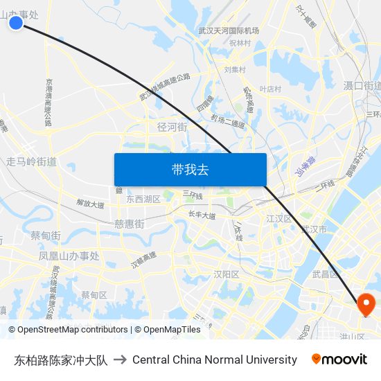 东柏路陈家冲大队 to Central China Normal University map
