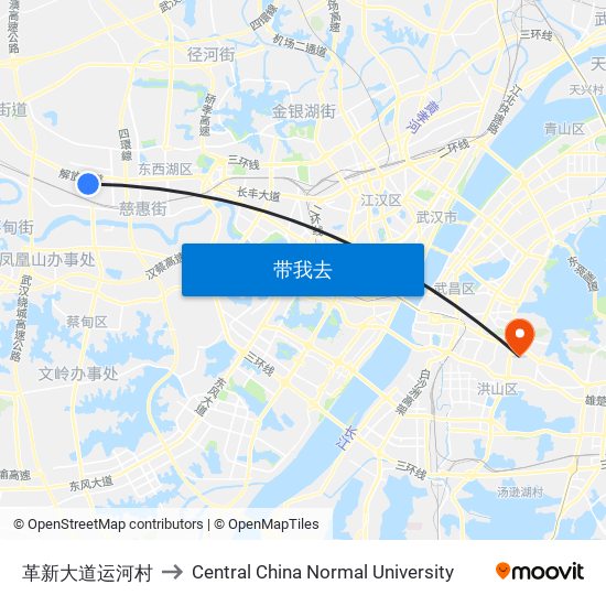 革新大道运河村 to Central China Normal University map