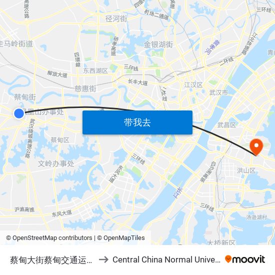 蔡甸大街蔡甸交通运输局 to Central China Normal University map