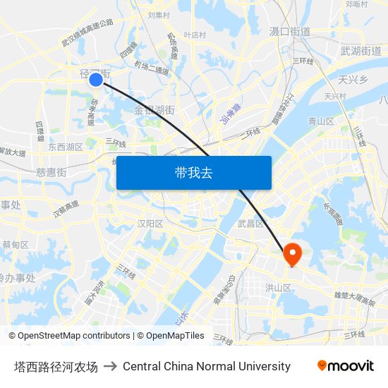 塔西路径河农场 to Central China Normal University map
