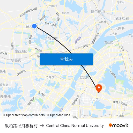 银柏路径河板桥村 to Central China Normal University map