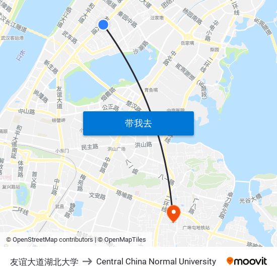友谊大道湖北大学 to Central China Normal University map