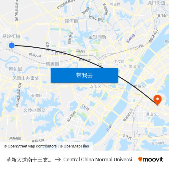 革新大道南十三支沟 to Central China Normal University map