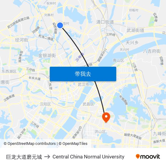 巨龙大道磨元城 to Central China Normal University map