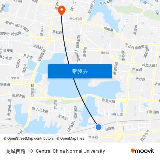 龙城西路 to Central China Normal University map
