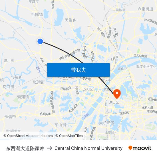 东西湖大道陈家冲 to Central China Normal University map