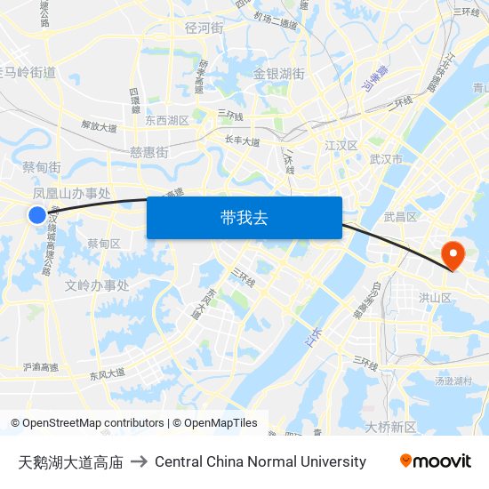 天鹅湖大道高庙 to Central China Normal University map