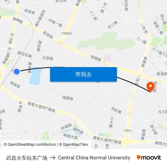 武昌火车站东广场 to Central China Normal University map