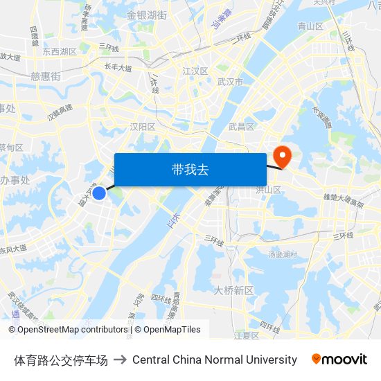 体育路公交停车场 to Central China Normal University map