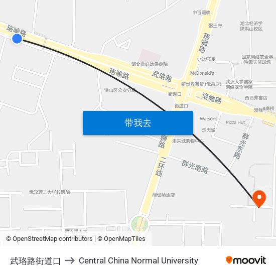 武珞路街道口 to Central China Normal University map