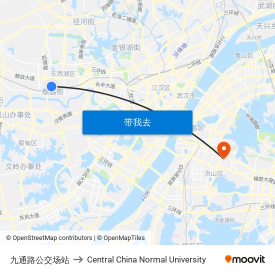 九通路公交场站 to Central China Normal University map