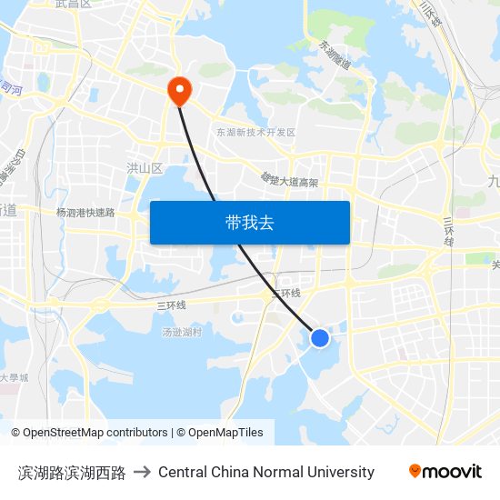 滨湖路滨湖西路 to Central China Normal University map