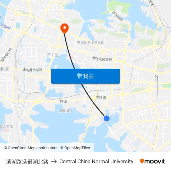 滨湖路汤逊湖北路 to Central China Normal University map