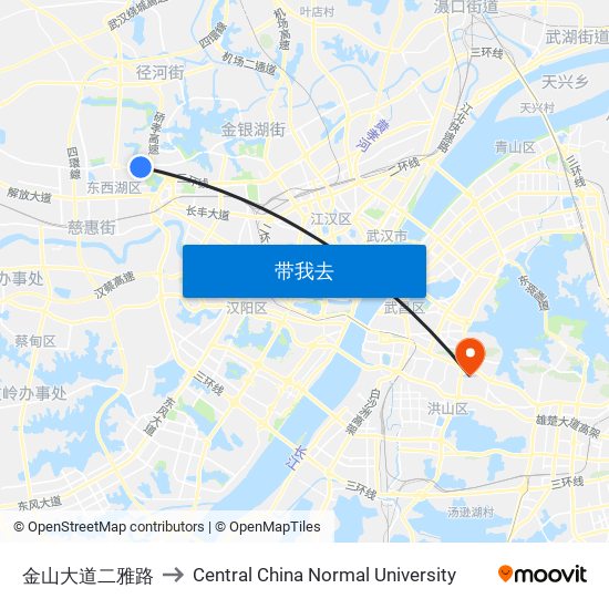 金山大道二雅路 to Central China Normal University map