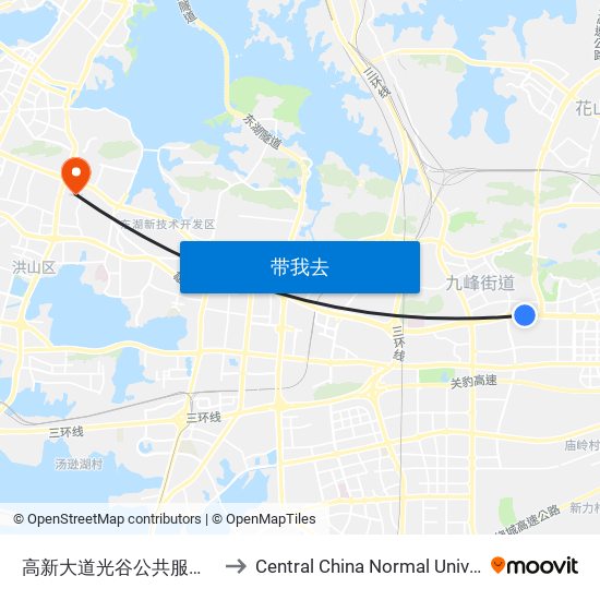 高新大道光谷公共服务中心 to Central China Normal University map