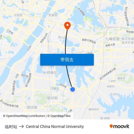 临时站 to Central China Normal University map