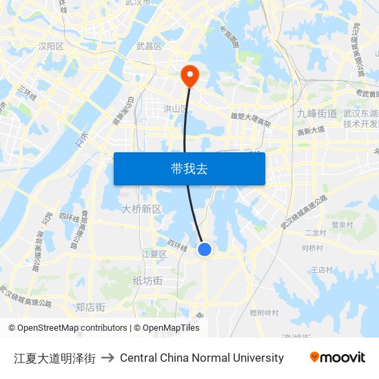 江夏大道明泽街 to Central China Normal University map