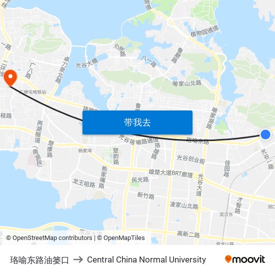 珞喻东路油篓口 to Central China Normal University map