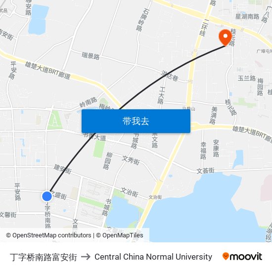 丁字桥南路富安街 to Central China Normal University map