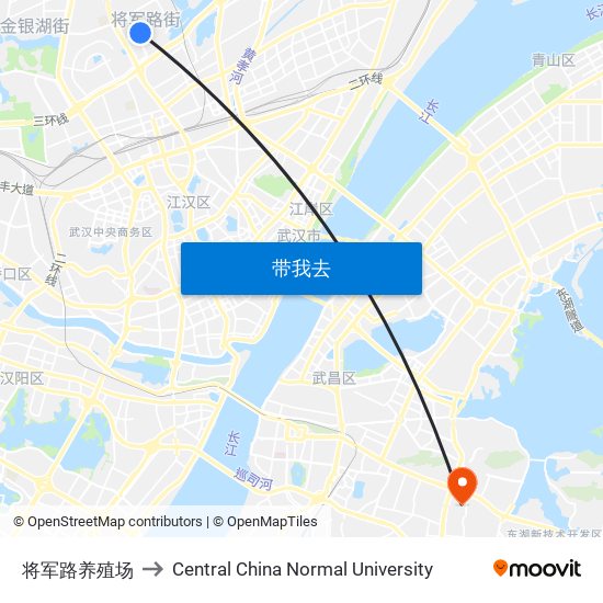 将军路养殖场 to Central China Normal University map