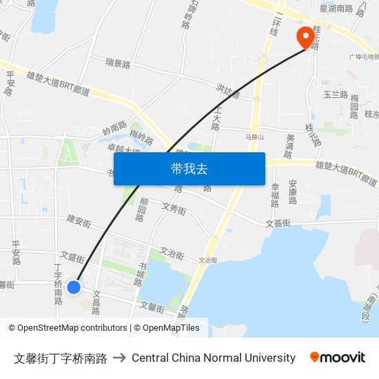 文馨街丁字桥南路 to Central China Normal University map