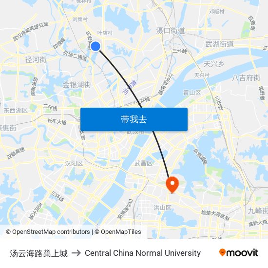 汤云海路巢上城 to Central China Normal University map