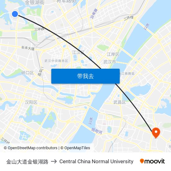 金山大道金银湖路 to Central China Normal University map