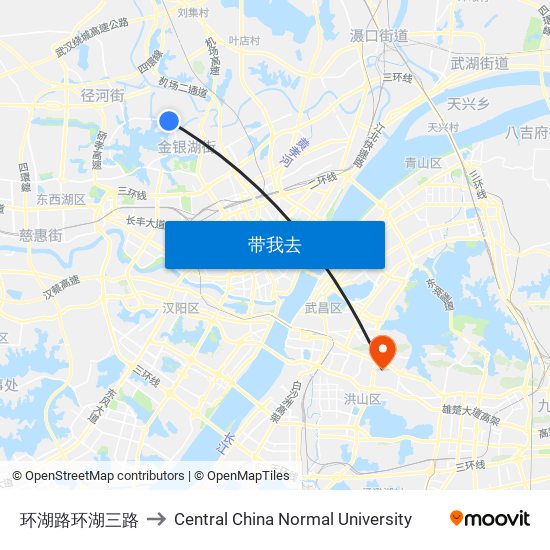环湖路环湖三路 to Central China Normal University map