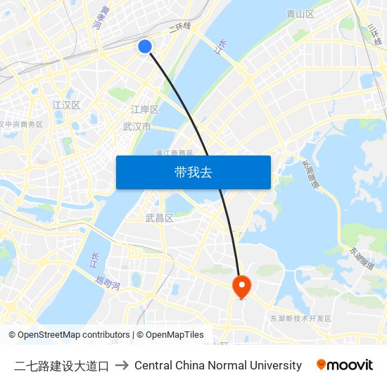 二七路建设大道口 to Central China Normal University map