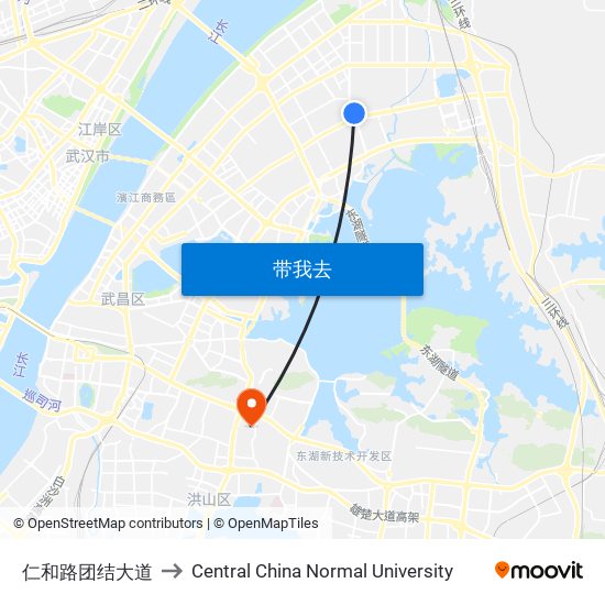 仁和路团结大道 to Central China Normal University map