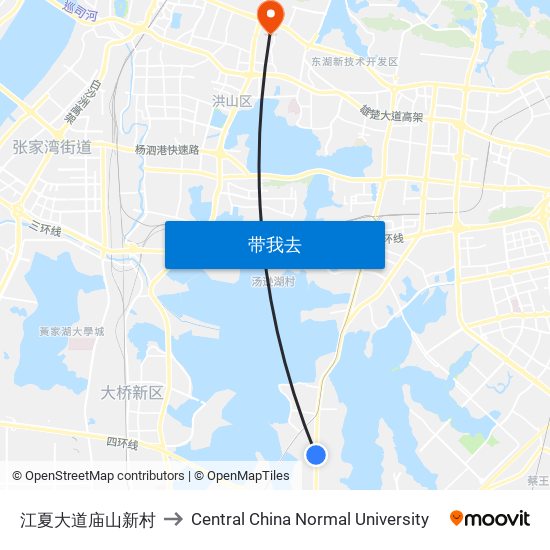 江夏大道庙山新村 to Central China Normal University map