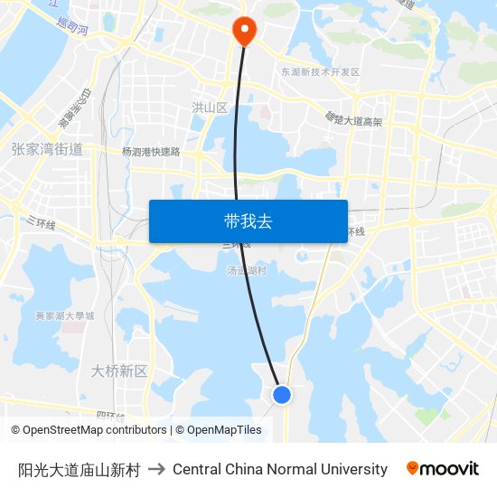 阳光大道庙山新村 to Central China Normal University map