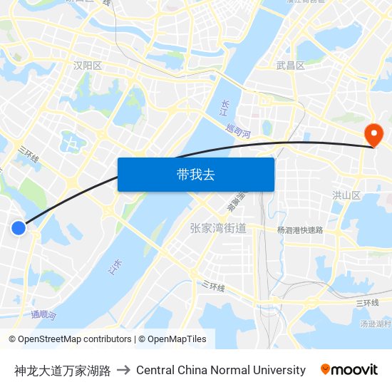 神龙大道万家湖路 to Central China Normal University map