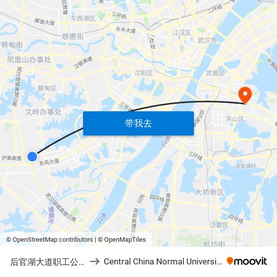 后官湖大道职工公寓 to Central China Normal University map