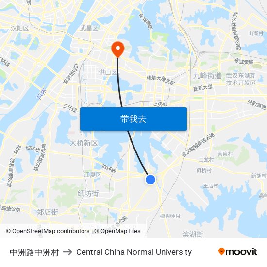 中洲路中洲村 to Central China Normal University map