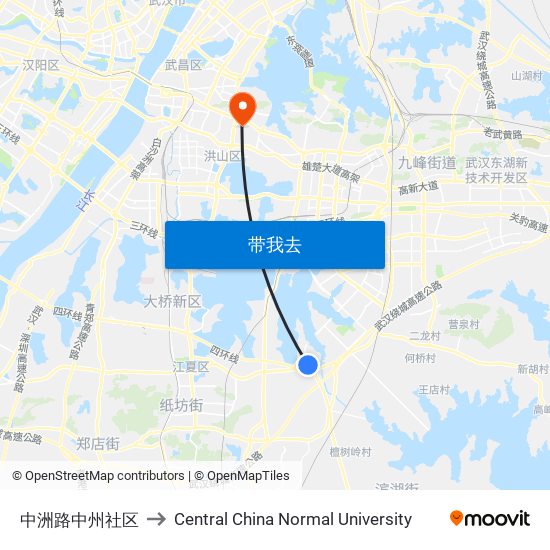 中洲路中州社区 to Central China Normal University map