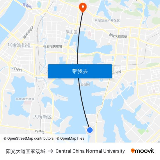 阳光大道宜家汤城 to Central China Normal University map