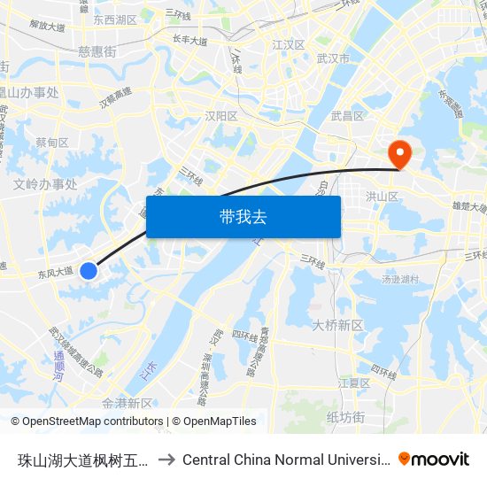 珠山湖大道枫树五路 to Central China Normal University map