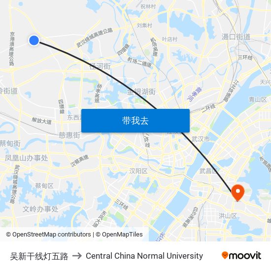 吴新干线灯五路 to Central China Normal University map