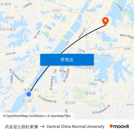 武金堤公路杜家澥 to Central China Normal University map