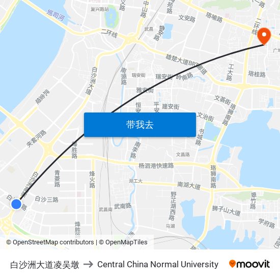 白沙洲大道凌吴墩 to Central China Normal University map