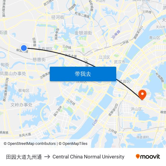 田园大道九州通 to Central China Normal University map