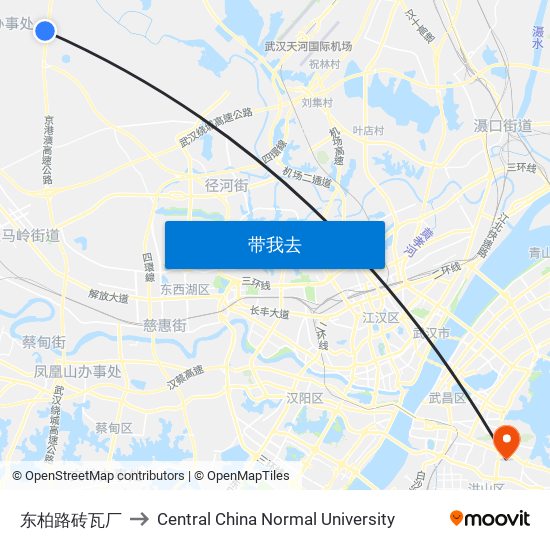 东柏路砖瓦厂 to Central China Normal University map